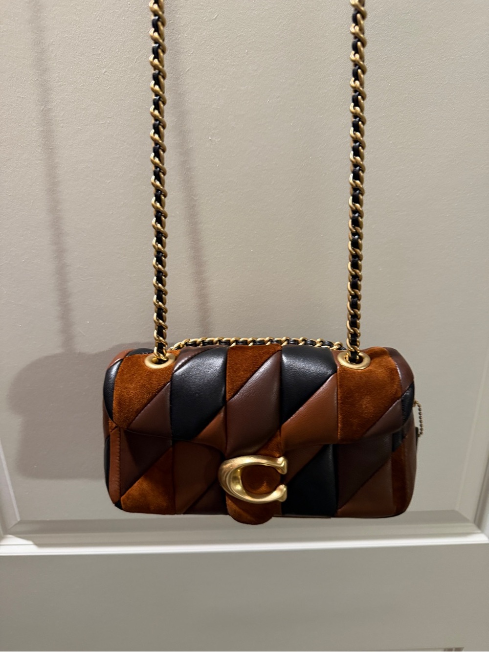 Coach Quilted Patchwork Tabby Bag in Brown and Black with Gold Hardware